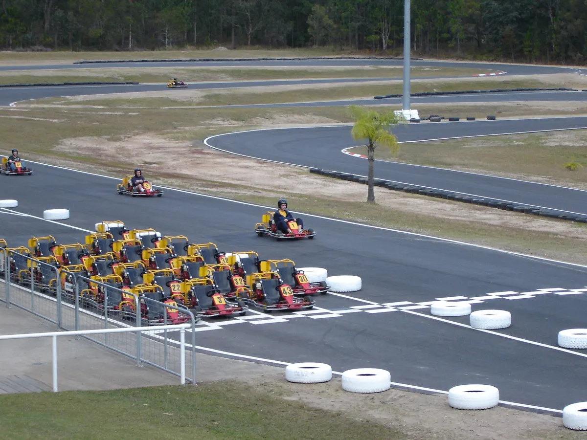 Karts on the grid at an outdoor circuit